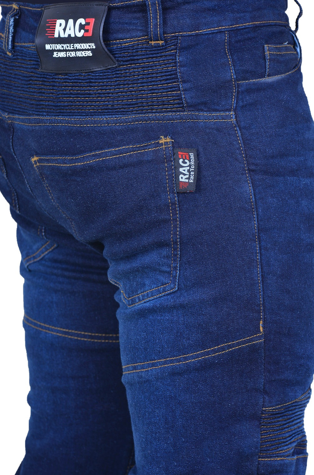 RAC3 Original Men's Slim Fit Motorbike Protective Armored Lining Blue Denim Jeans Trousers