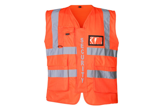 HI VIZ VIS VEST HIGH VISIBILITY WORK WAISTCOAT WITH PHONE & ID POCKETS Orange