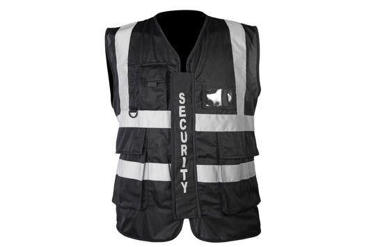 HI VIZ VIS VEST HIGH VISIBILITY WORK WAISTCOAT WITH PHONE & ID POCKETS Black