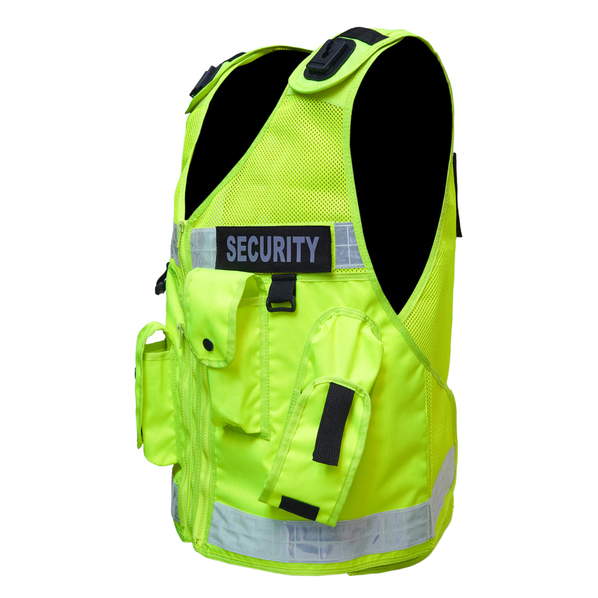 RAC3 Reflective Security Vest with Pockets - Adjustable Small to 5XL - High Visibility Security Guard & Worker Vest