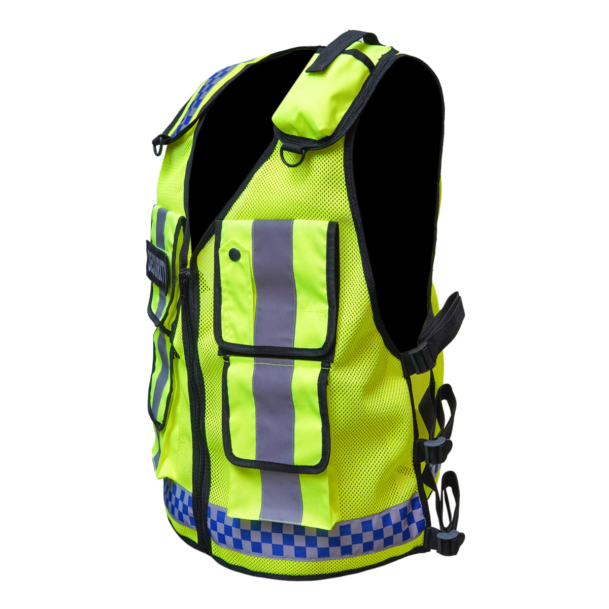 RAC3 Reflective Security Vest with Pockets - Adjustable Small to 5XL - High Visibility Security Guard & Worker Vest