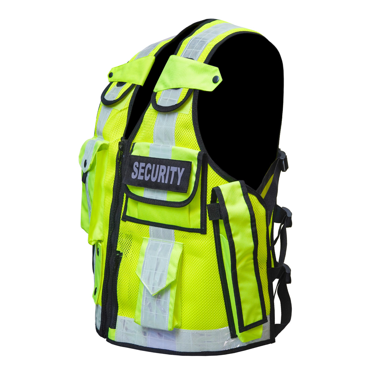 RAC3 Reflective Security Vest with Pockets - Adjustable Small to 5XL - High Visibility Security Guard & Worker Vest