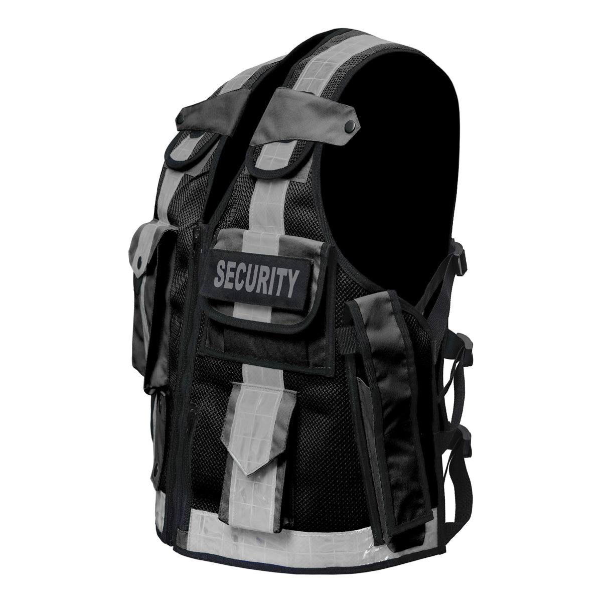 RAC3 Reflective Security Vest with Pockets - Adjustable Small to 5XL - High Visibility Security Guard & Worker Vest