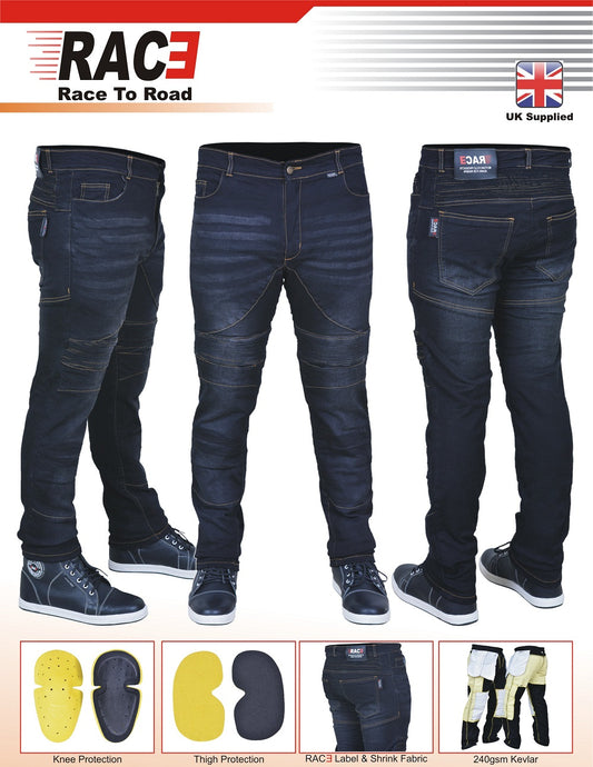 RAC3 Original Men's Slim Fit Motorbike Protective Armored Lining Denim Jeans Trousers